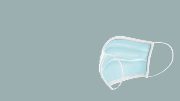Трехмерное 3D-моделирование стандартных синих медицинских масок для Covid 19 Pandemic Prevention Equipment с большим пространством. Подходит для материалов шаблонов презентаций.