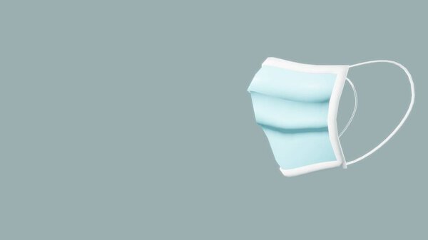 Трехмерное 3D-моделирование стандартных синих медицинских масок для Covid 19 Pandemic Prevention Equipment с большим пространством. Подходит для материалов шаблонов презентаций.