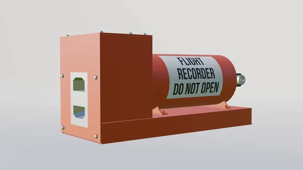 3D three-dimensional illustration black box orange parts of the plane crash is prohibited from opening the flight conversation recording Research material technology. Multi-sided model with text space