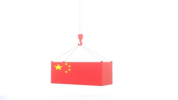 Trójwymiarowa Ilustracja Lub Ilustracja Dźwigu Kontenerowego China Flag Label Jest — Zdjęcie stockowe