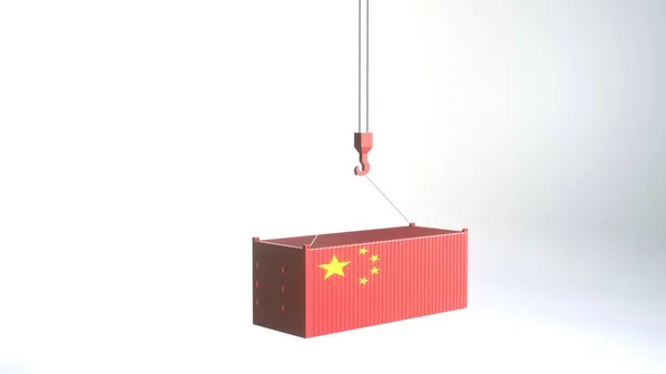 Ilustração Tridimensional Ilustração Guindaste Contêiner Renderização Com Etiqueta Bandeira China — Fotografia de Stock