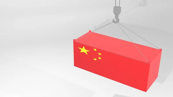 Trójwymiarowa Ilustracja Lub Ilustracja Dźwigu Kontenerowego China Flag Label Jest — Zdjęcie stockowe