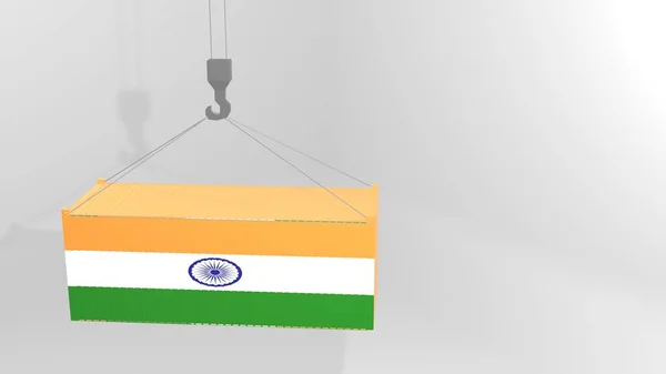 Three Dimensional Ilustration Rendering Container Crane Illustration Indian Flag Label — Stock Photo, Image