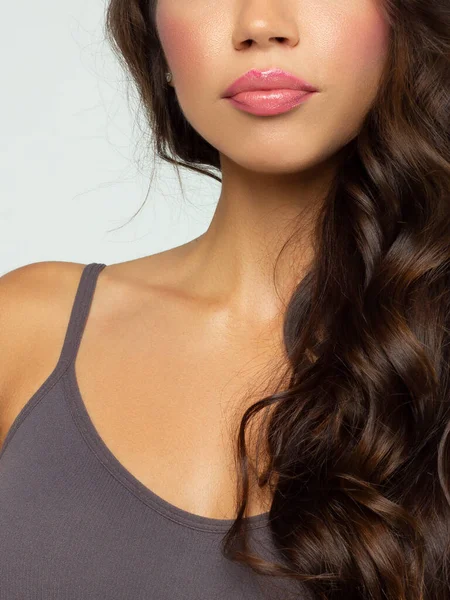 Cosmetica Make Trends Lichte Lipgloss Lippenstift Lippen Close Van Mooie — Stockfoto