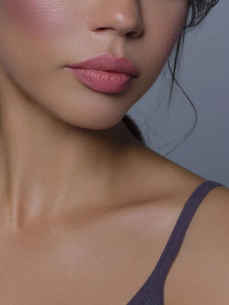 Close Perfect Lip Makeup Beautiful Female Mouth Plump Sexy Full — Stock Photo, Image