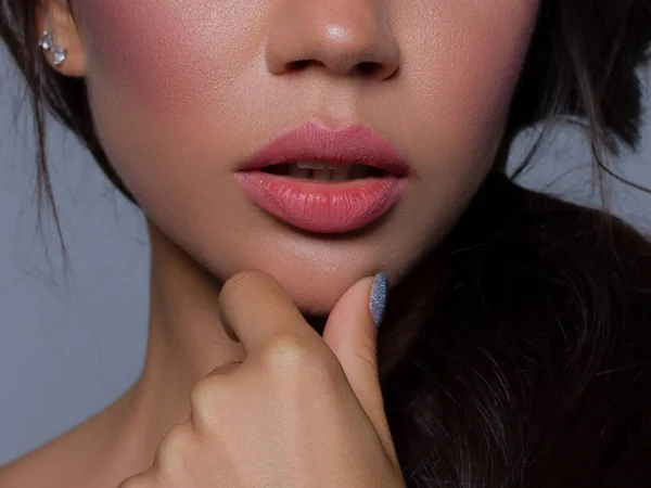 Close Perfekte Lippen Make Schönen Weiblichen Mund Plump Sexy Volle — Stockfoto