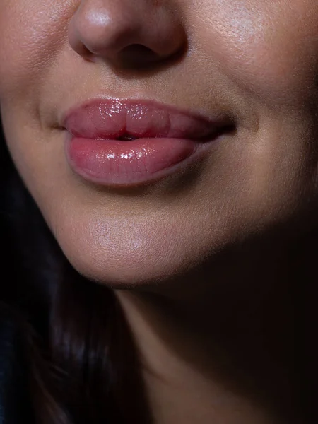 Cosmetics Makeup Trends Bright Lip Gloss Lipstick Lips Closeup Beautiful — Stock Photo, Image