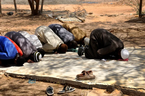 Muslims praying in congregation outside, islamic Prayer — Stock Photo, Image