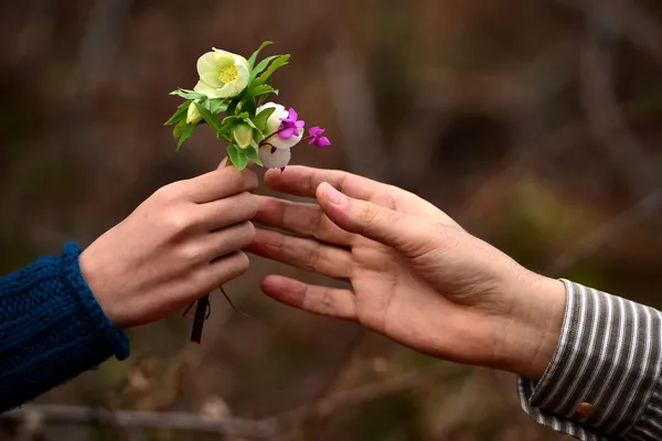çocuğun babasına veren Çiçekler teslim