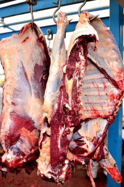 Mezbaha inekler, kanca asılı