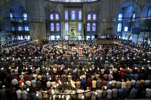 Muslim Friday prayer, blue mosque Turkey