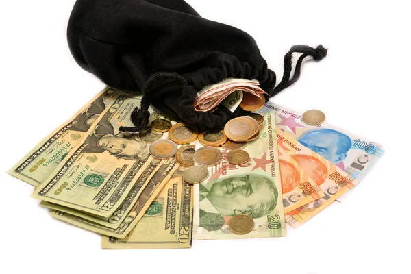 Turkse geld en etui op witte achtergrond — Stockfoto