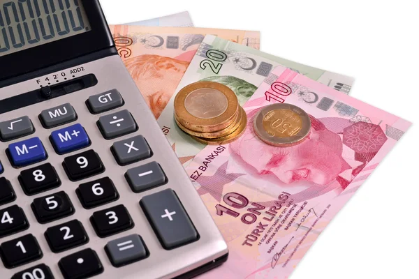 Türk parası ve beyaz zemin üzerine makine