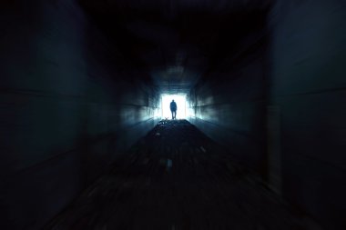 The man who quickly through the tunnel toward the light clipart