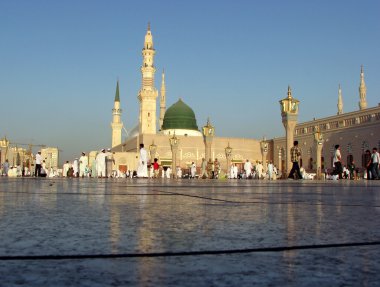 Muslims gathered for worship Nabawi Mosque, Medina, Saudi Arabia clipart