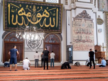 BURSA, TURKEY - AUGUST 21: An interior view of Grand Mosque (Ulu Cami) on August 21, 2022 in Bursa, Turkey. Great Mosque is the largest mosque in Bursa. Muslims who pray in the mosque.