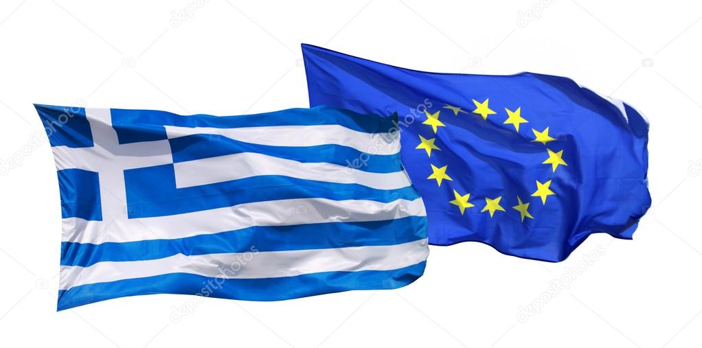 Flags of Greece and EU, isolated on white background
