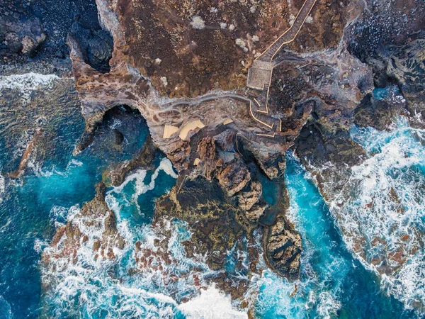 Vista Aérea Playa Rocosa Playa Charco Los Sargos Hierro Islas —  Fotos de Stock