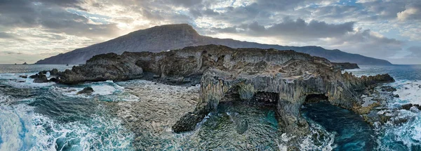 Panorama Aereo Della Spiaggia Rocciosa Playa Charco Los Sargos Hierro — Foto Stock
