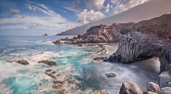 Küste Bei Charco Los Sargos Auf Hierro Kanarische Inseln Langzeitbelichtung — Stockfoto