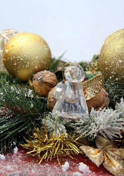 Christmas decorations and glass angel — Stock Photo, Image
