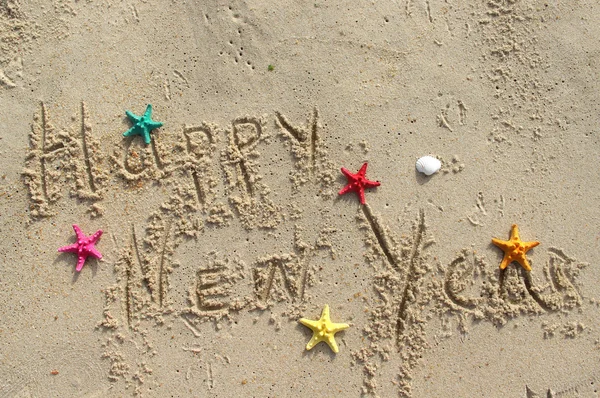 Happy New Year beach postcard — Stock Photo, Image
