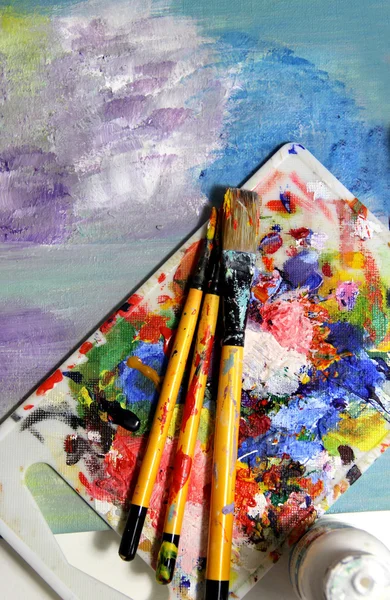 Art palette and mixing painting — Stock Photo, Image