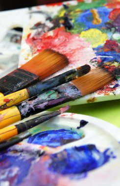 Art palette and paintbrushes