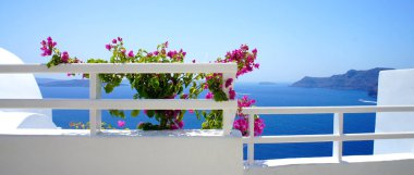 Santorini Teras çiçekli