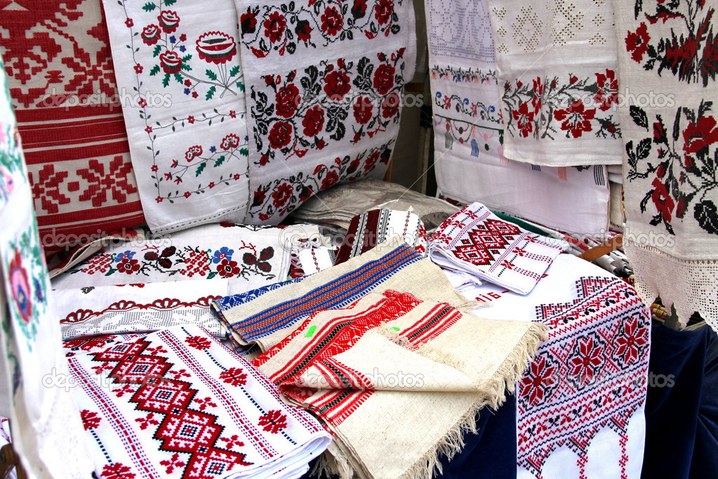 Mix of Ukrainian souvenir towels with embroidery