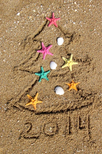 Navidad y Año Nuevo 2014 en la playa — Foto de Stock