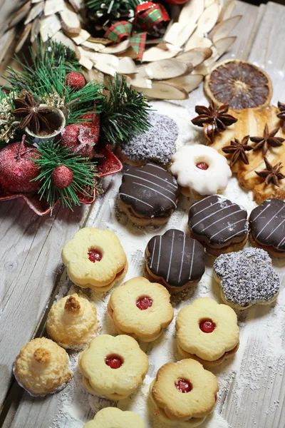 Mix of Christmas cookies with cinnamon on the table — Stock Photo, Image