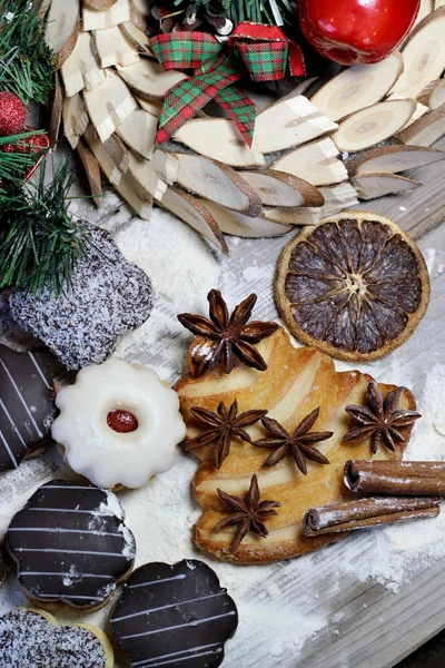 Mix of Christmas cookies with cinnamon on the table — Stock Photo, Image