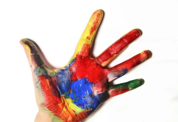 Beautiful vivid multicolored woman hand — Stock Photo, Image