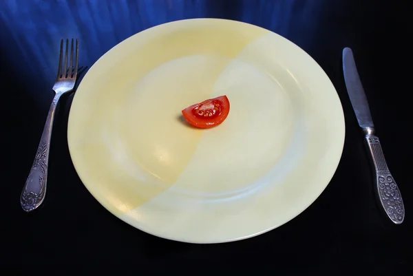 Big plate with a small piece of food — Stock Photo, Image