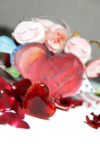 Cartão Valentim pintado com cupido — Fotografia de Stock