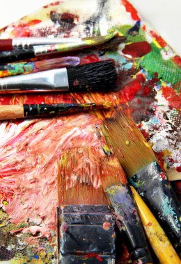 güzel canlı resim paleti ve Boya fırçaları karışımı