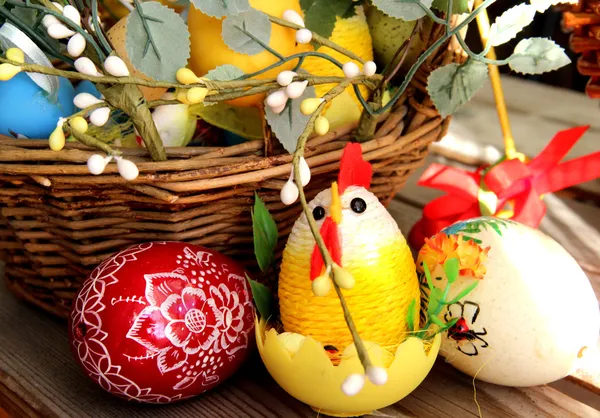 Mix of beautiful handmade Easter colored eggs — Stock Photo, Image