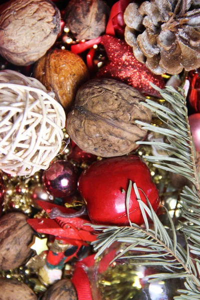 Mélange Décorations Noël Dans Belle Boîte Rouge Cadeau — Photo