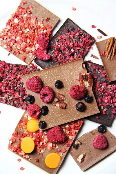 Mischung Aus Schokoladenstücken Mit Getrockneten Früchten — Stockfoto