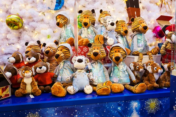 Moskau Russland Dezember 2021 Neujahrsspielzeug Tiger Stofftier Tiger Als Symbol — Stockfoto