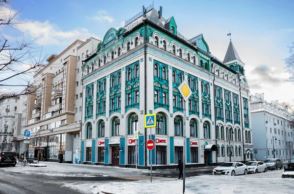 Moscou Rússia Dezembro 2021 Uma Casa Com Azulejos Praça Sukharevskaya — Fotografia de Stock