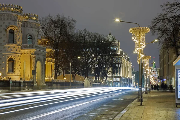 Moscou Rússia Janeiro 2022 Vozdvizhenka Street Noite Mansão Morozov Rua Imagem De Stock