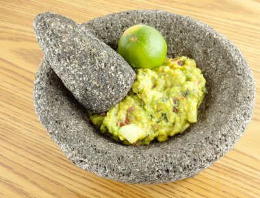 Molcajete Mortar And Pestle Bowl Filled With Guacamole And A Lim clipart