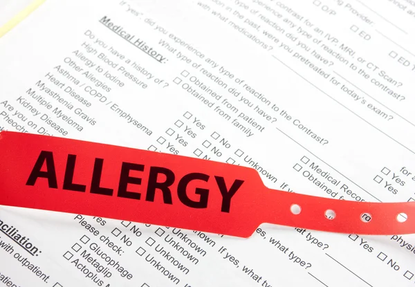 Alergia do paciente Marca de pulso vermelho — Fotografia de Stock