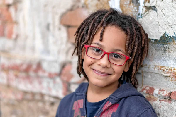 Close Portrait Cute African American Boy Eyeglass — Stok Foto