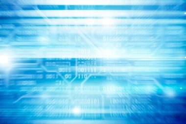 Parlak mavi kodlama arka planı. Düşen sayı ve teknoloji arkaplanlı Matrix biçimi ikili arkaplanı.