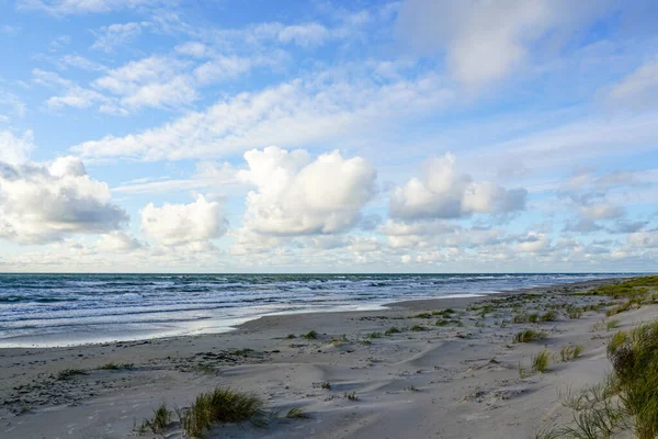 白い雲と砂丘と青い空を持つバルト海のビーチ — ストック写真