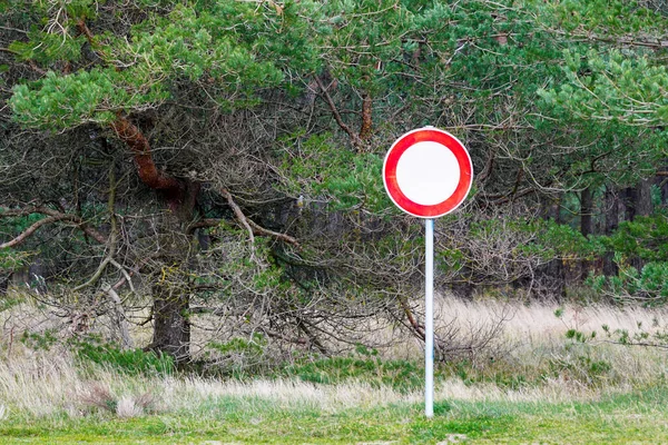 Red White Road Sign Forbidden Drive Green Forest Background — Stock Photo, Image