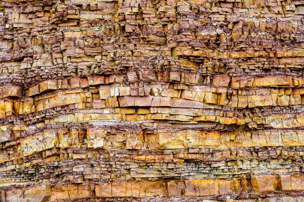 Closeup Ancient Brown Cracked Finely Layered Sedimentary Stone Texture — Stock Photo, Image